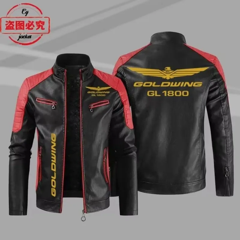 Jaket Kulit Pria LOGO Sepeda Motor Gold Wing 1800, Jaket Kulit Anti Angin untuk Musim Gugur dan Musim Dingin, Musim Semi dan Musim Gugur