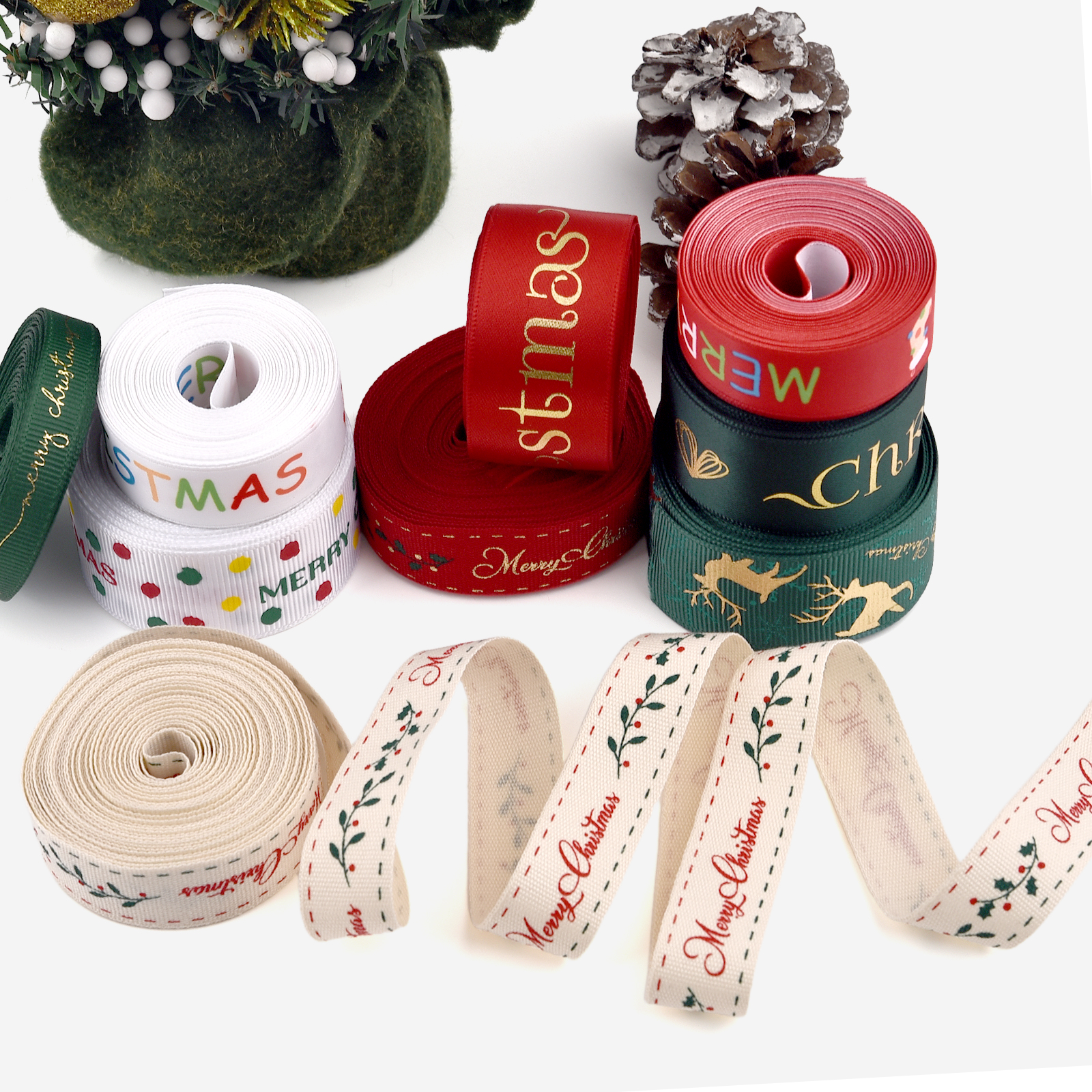 4.5m fita de natal impressa fita de poliéster de natal para design artesanal decoração de natal diy bolo buquê embalagem de presente