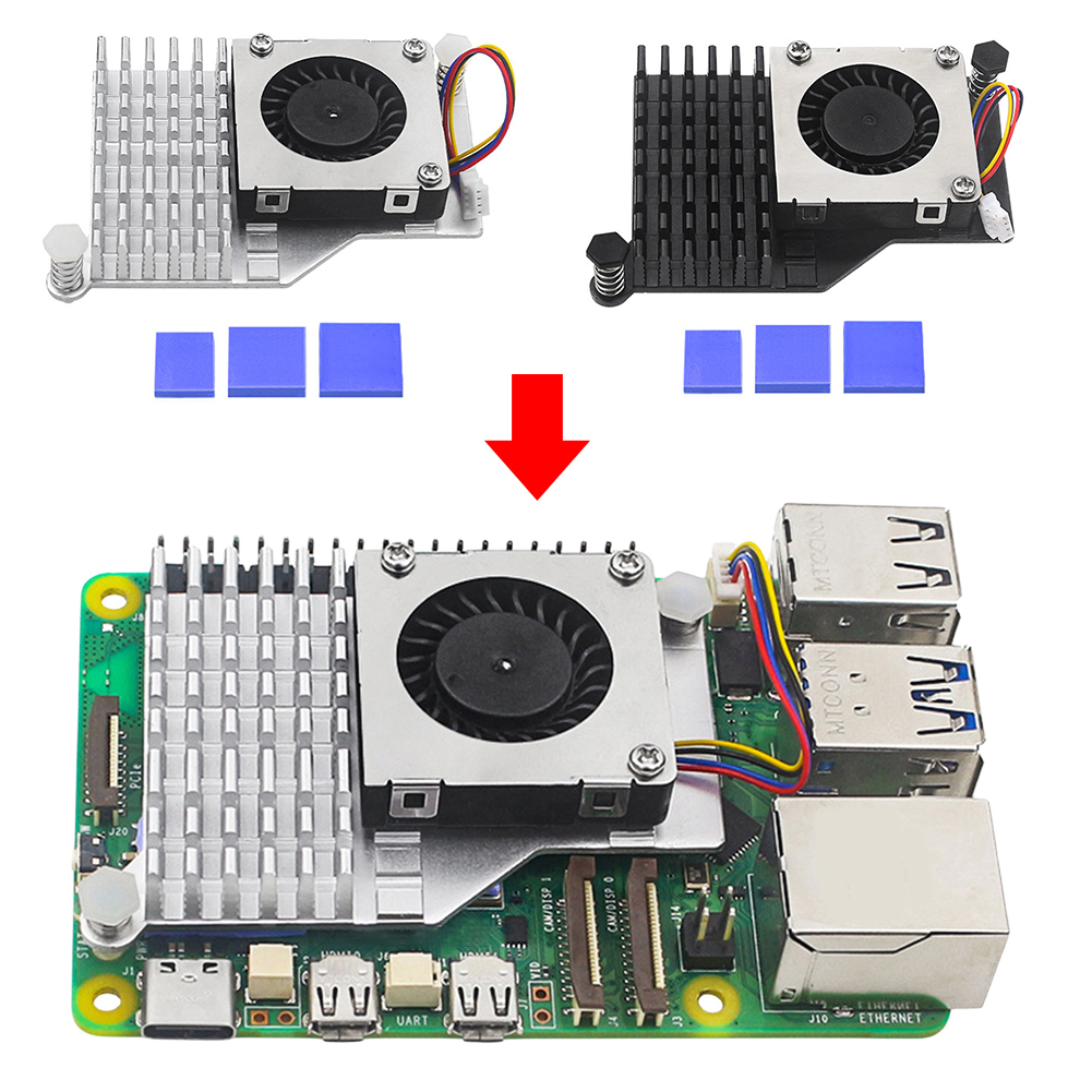 Voor Raspberry Pi 5 Actieve koeler Metalen koellichaamradiator met instelbare snelheid Koelventilator Koeling Koellichaamradiator