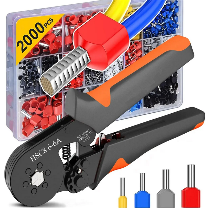 六角自己調整可能なラチェットフェルール圧着工具キット 23-10AWG 0.25-6mm² クリンパキット 400-2000 個のワイヤー端子付き