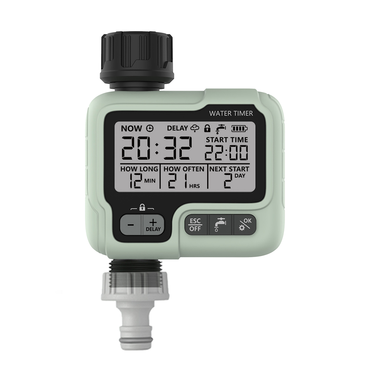 Temporizador automático de água do jardim, máquina de irrigação digital, aspersor inteligente usado ao ar livre para economizar água e tempo, HCT-322
