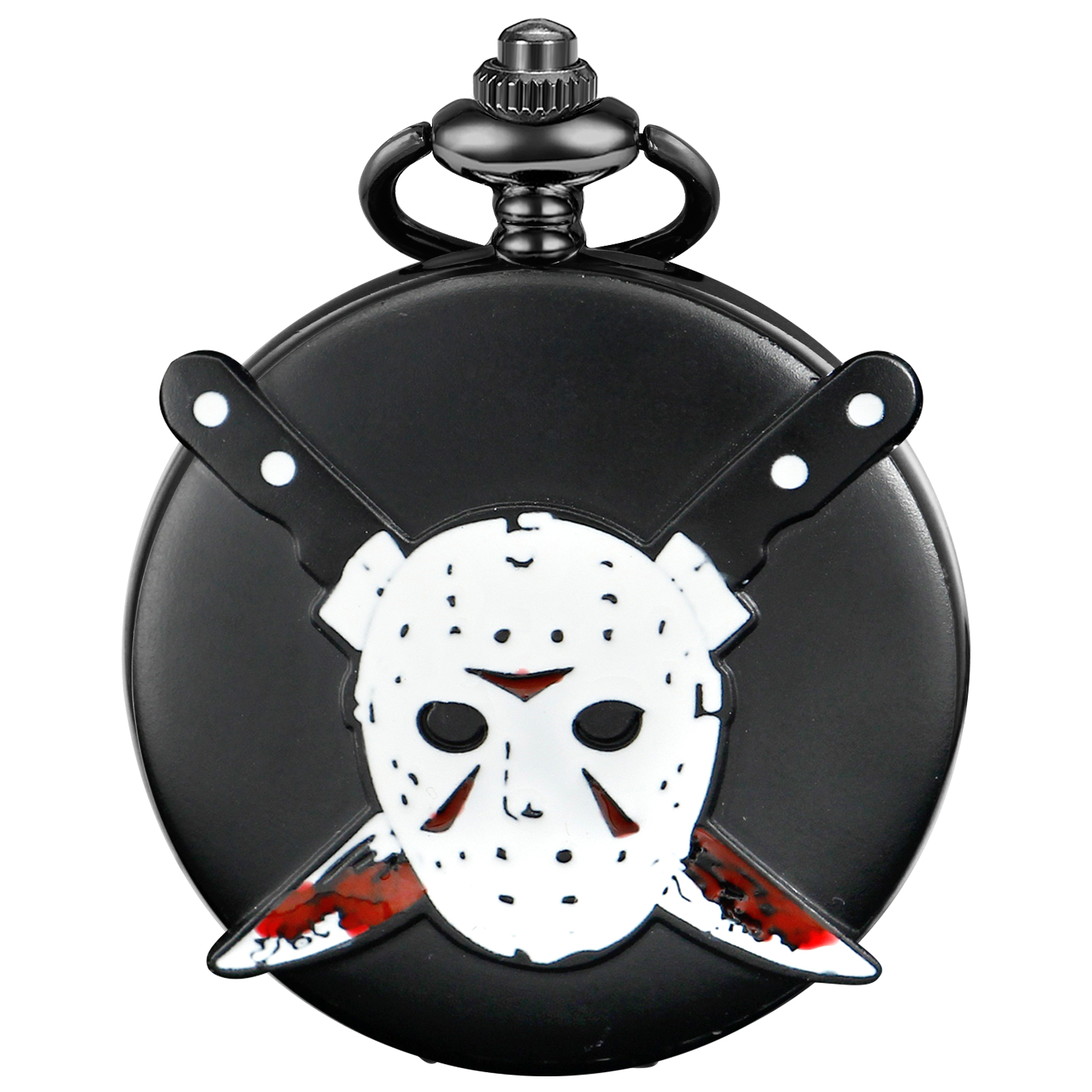 Clássico filme de terror máscara açougueiro relógio de bolso de quartzo preto popular colar masculino pingente jóias das crianças das mulheres