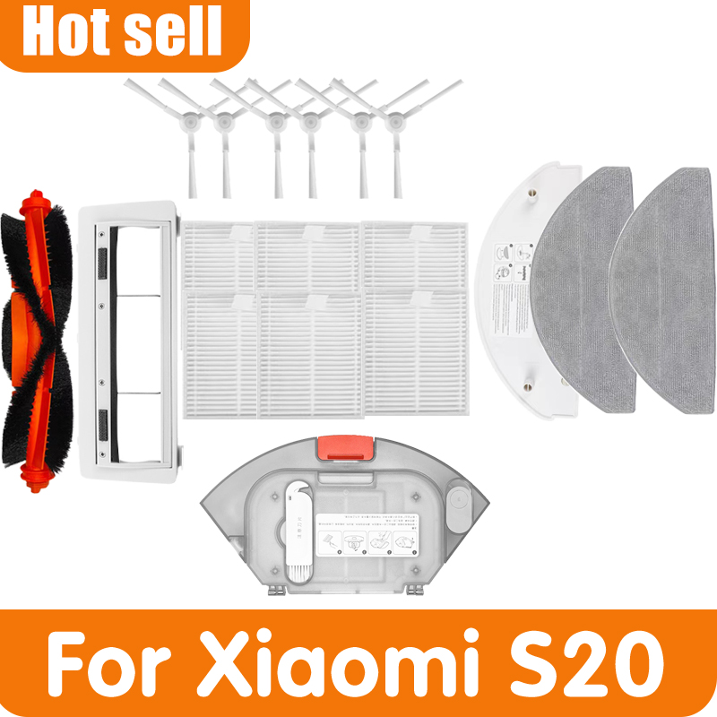Запасные части для пылесосов Xiaomi S20 / D106 E12 E10 B112: основная и боковые щетки, тряпки для влажной уборки, фильтры.