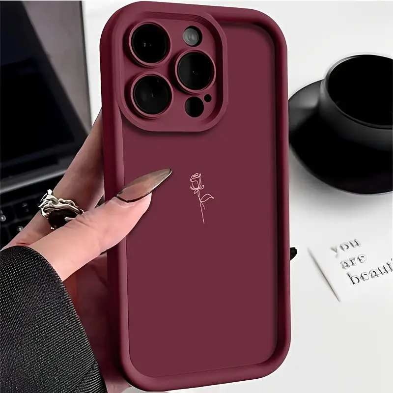 Custodia semplice con fiore rosa per iPhone 16 15 14 13 17 Air Pro Max 11 12 Mini 16e 7 8 Plus SE2 Elegante cover morbida antiurto