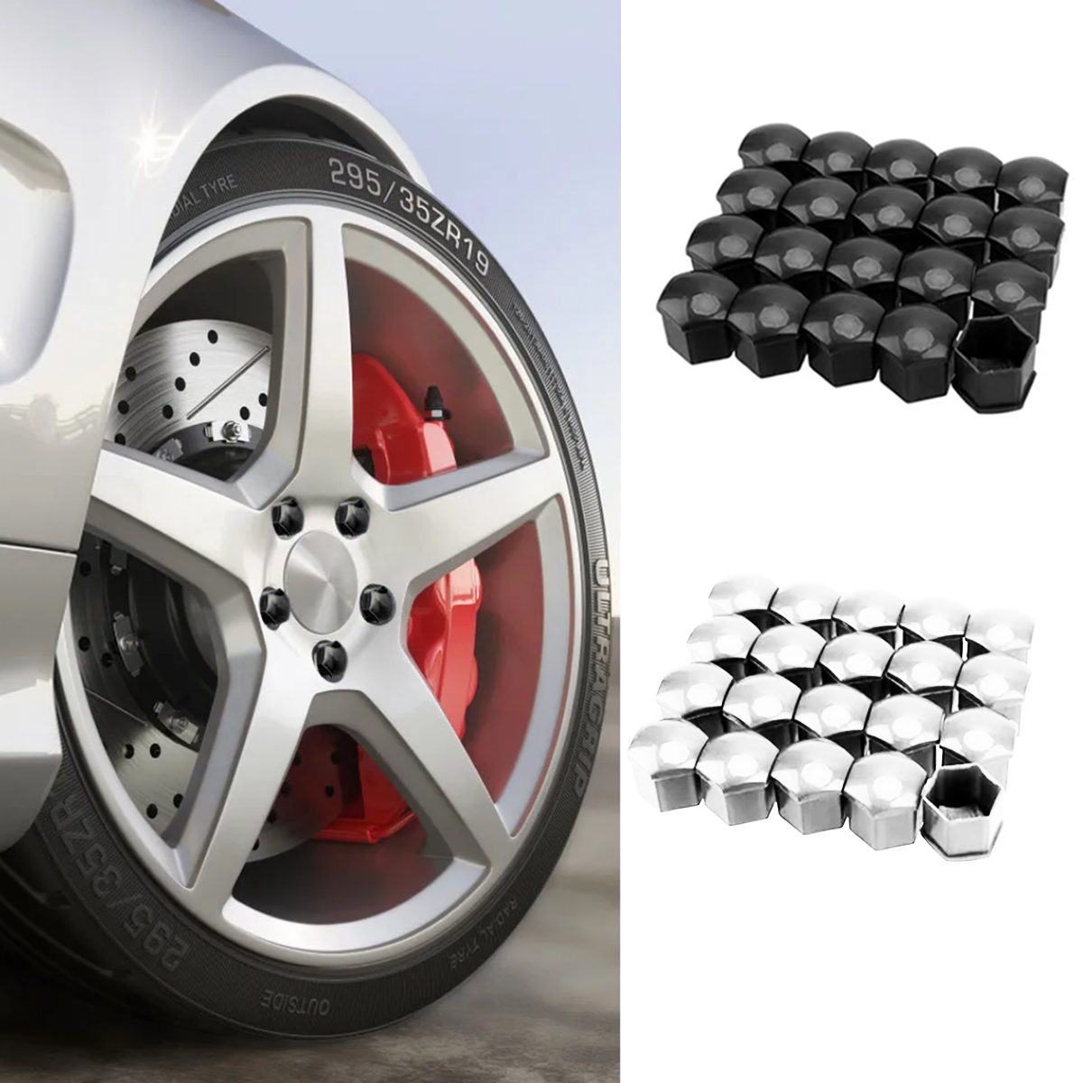 車のホイールナットキャップ、自動ハブスクリューカバー、ボルトリム、特別なソケット保護、防塵、17mm、19mm、21mm、外装装飾、20個
