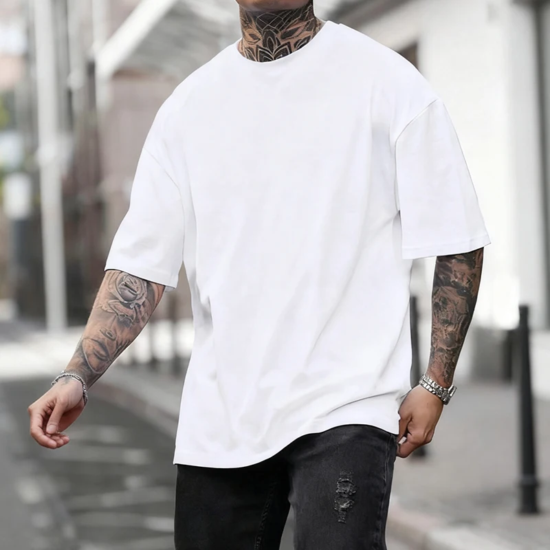T-shirt da uomo in cotone, tinta unita, casual, di qualità, a maniche corte, per sport all'aperto e jogging, morbida e ampia, nera e bianca - Offerta imperdibile