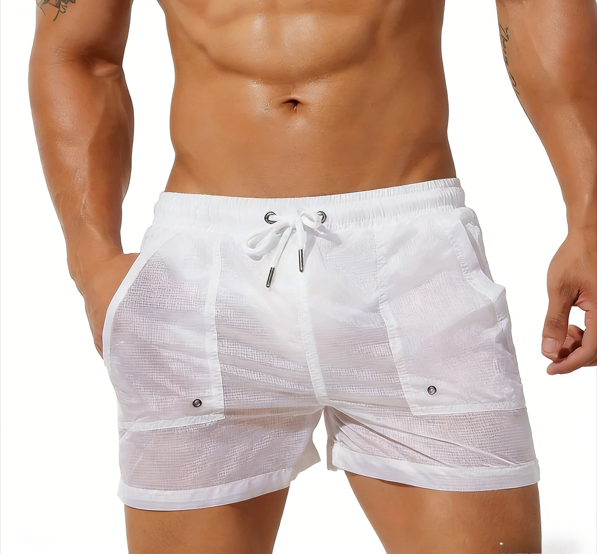 Pantalones cortos de playa de verano para hombre, pantalones cortos con forro de malla, finos, ligeros, semitransparentes, de secado rápido, para correr, deportes, bolsillo para maletero, ropa de casa informal