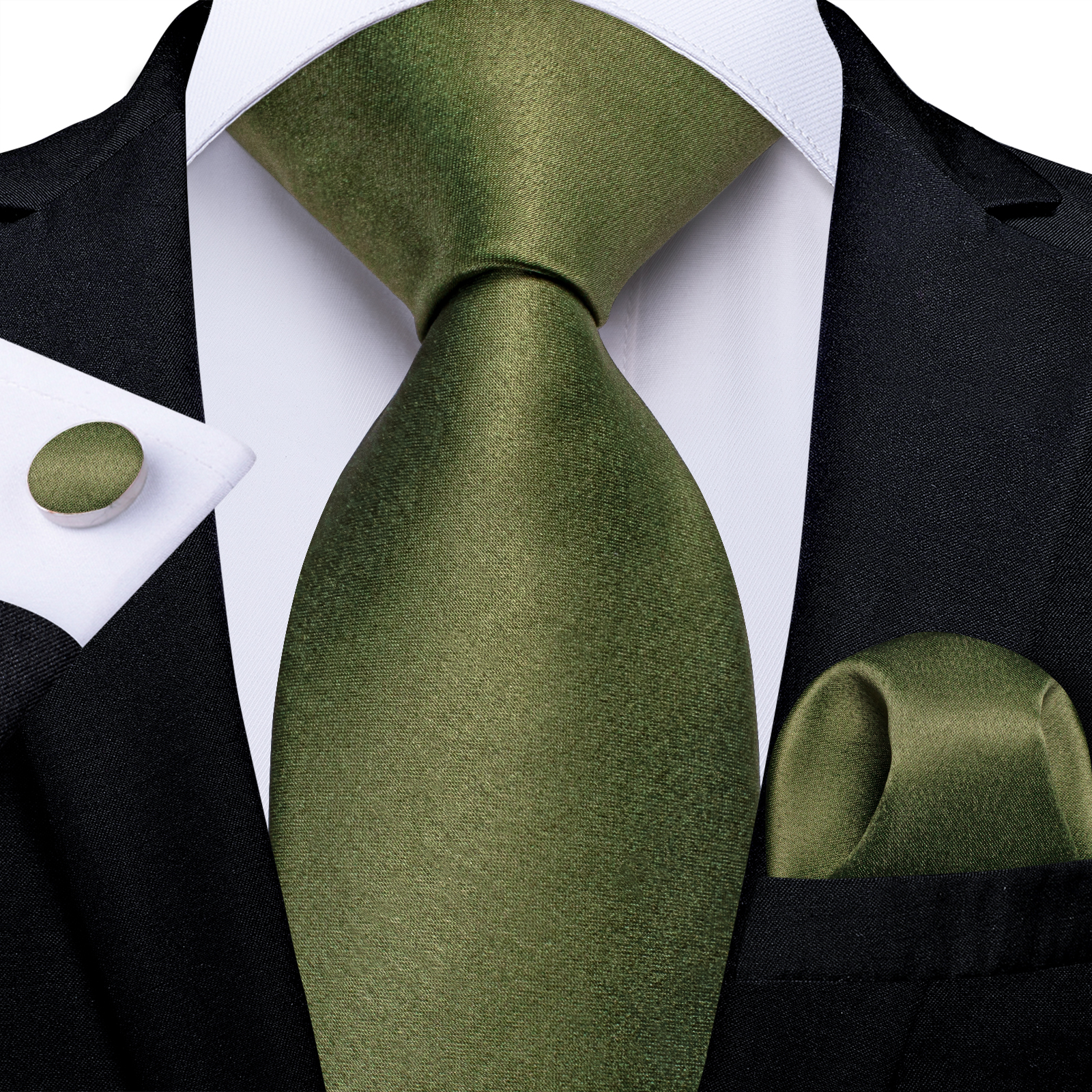 Dibangu Nieuwe Olijfgroen Effen Zijden Dassen Voor Mannen Pocket Vierkante Manchetknopen Gift Wedding Party Accessoires 8Cm Stropdas Set groothandel