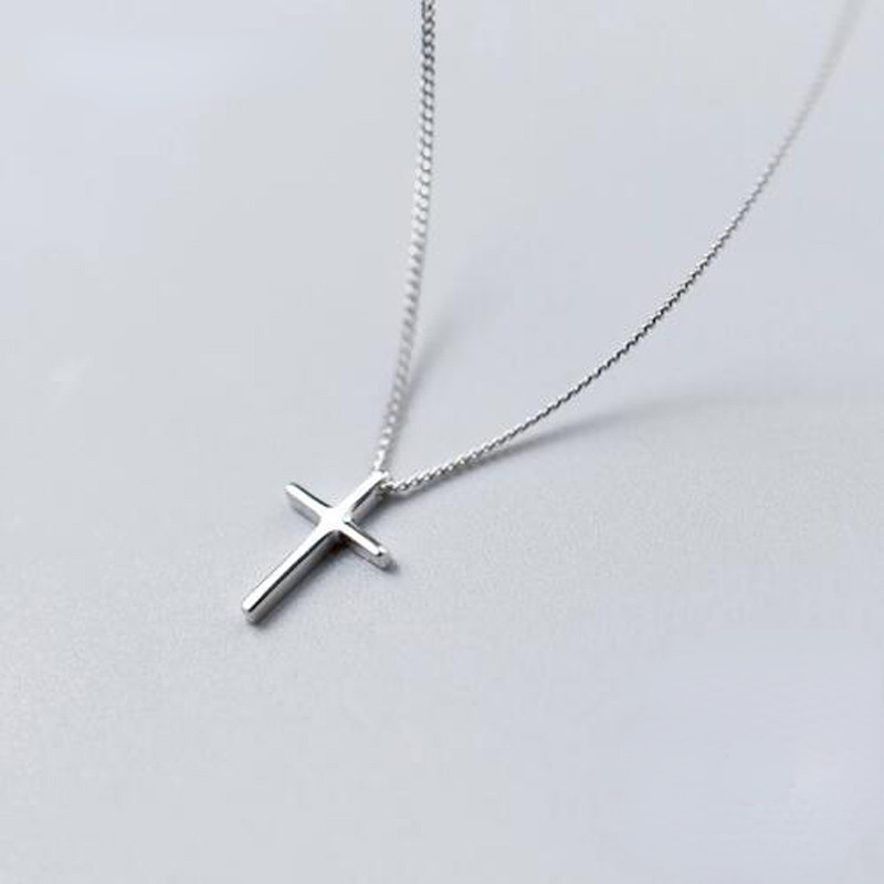 Collier pendentif croix lisse en argent regardé 925 pour femme, bijoux, cadeau de mariage, livraison directe