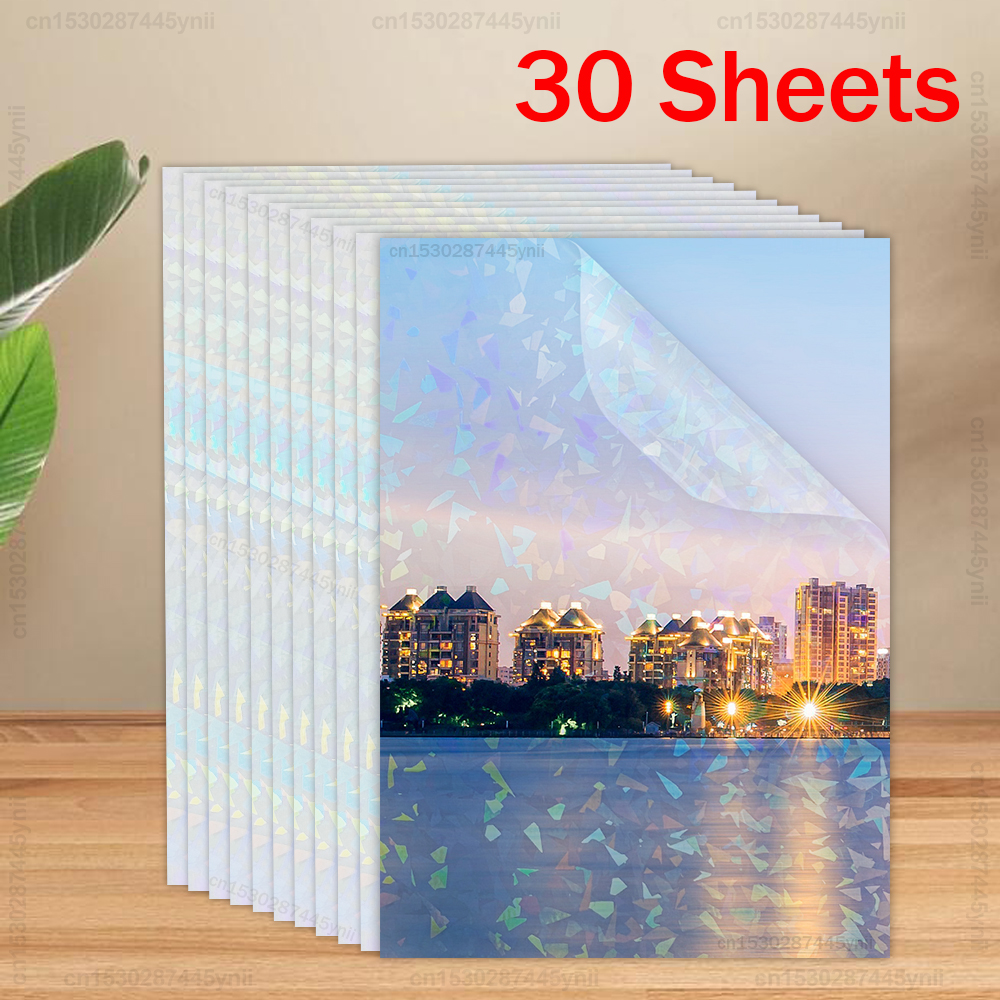 Película de papel A4 autoadhesiva, película laminada en frío, bricolaje, estrellas de vidrio roto, película laminada de fotos transparente holográfica, 10/30 hojas