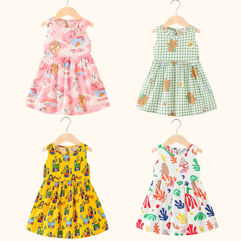 ガールドレスコットン夏子供服女の子子供フラワードレスノースリーブプリンセスパーティー衣装子供服