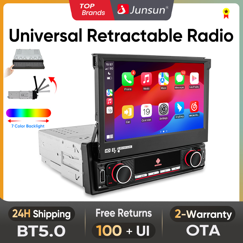 Junsun HD Uniwersalny, wysuwany, bezprzewodowy Carplay Android Auto Radio samochodowe Multimedialny odtwarzacz MP5 1 Din Inteligentny system samochodowy