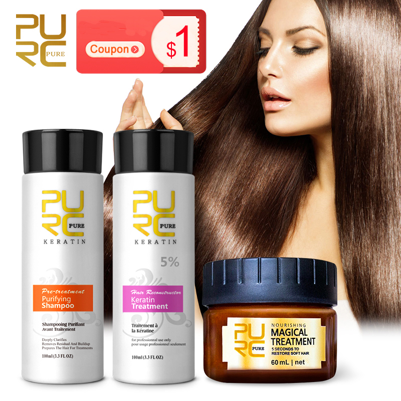 Purc brasilia nischen Keratin Behandlung Creme Glättung Glättung Haarmaske Sets Reparatur beschädigt Frizz trockenes Haar Pflege für Frauen 3 stücke