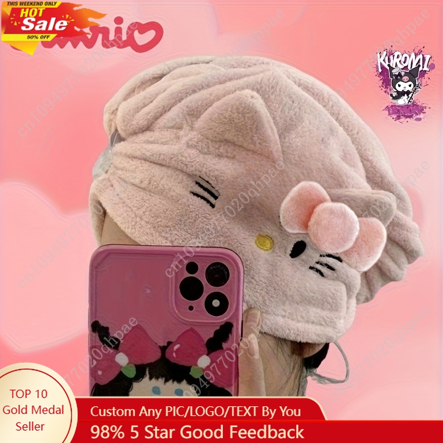 1pc Hello Kitty Hair Drying Cap for Women Ins Coral Fleece Thickened Water-Absorbent Headscarf Non-Shedding Towel Perfect Gift