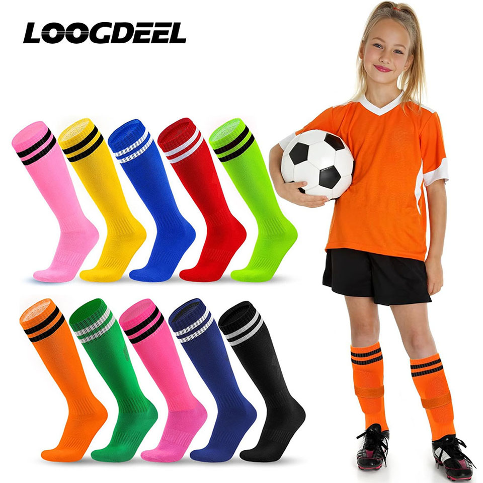 Loogdeel Calcetines de fútbol para niños y adultos, calcetines deportivos de béisbol de Softball hasta la rodilla a rayas, calcetines de fútbol transpirables para hombres y mujeres