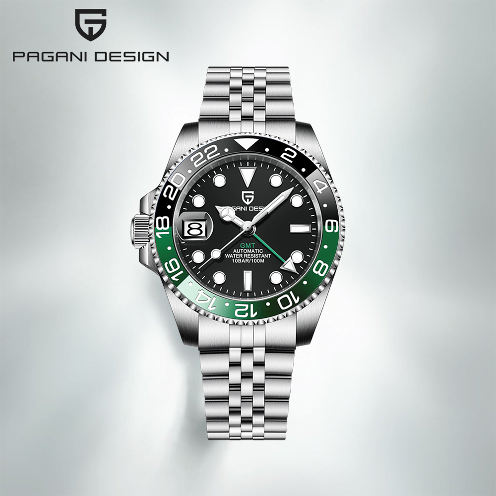 Pagani design PD-1662 luxo gmt masculino relógio de pulso mecânico vidro safira aço inoxidável 100m à prova dwaterproof água relógios automáticos