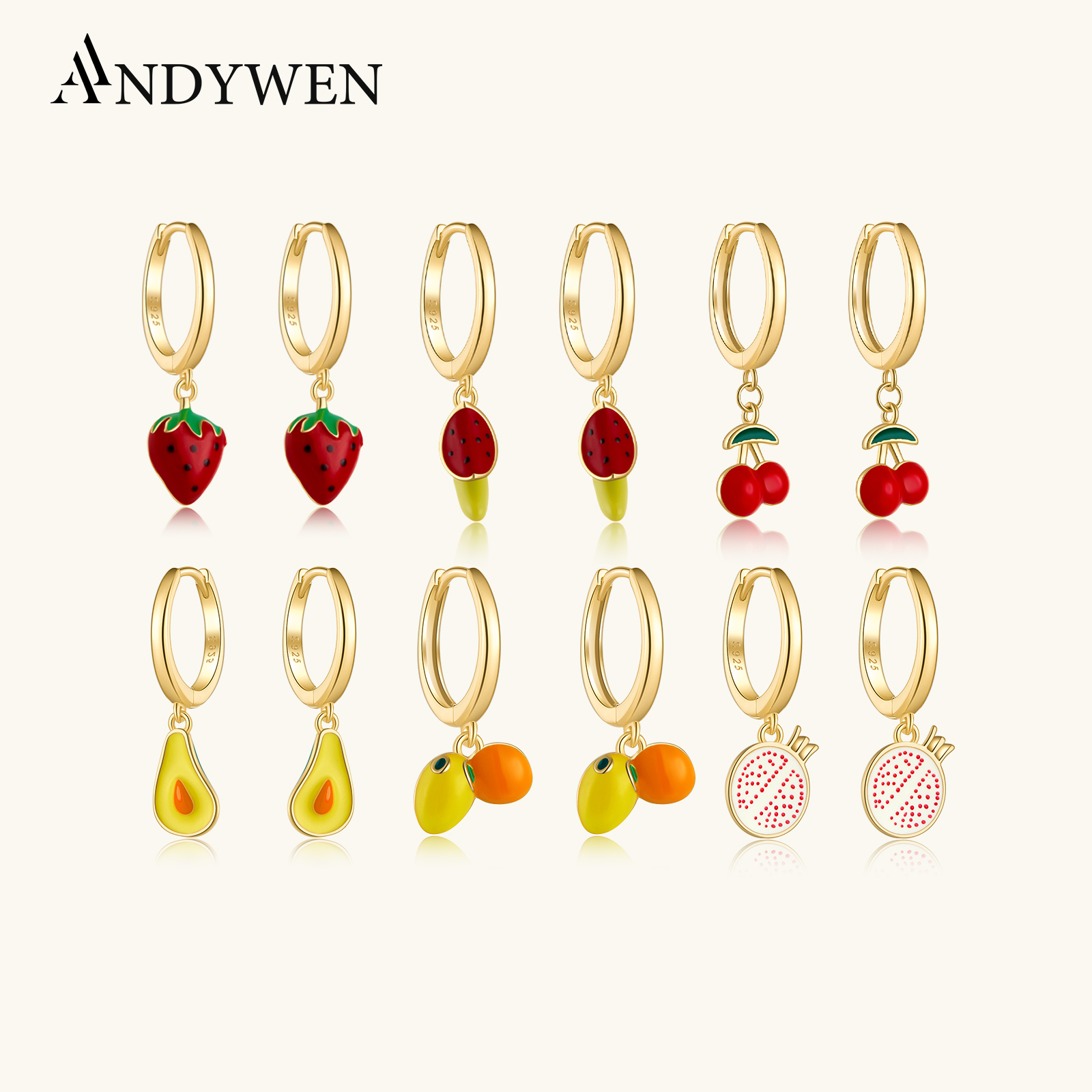 ANDYWEN-pendiente de gota de calabaza y seta, Plata de Ley 925, 8,5mm, delgado, manzana, Enmel, Piercing, joyería, Gif de moda