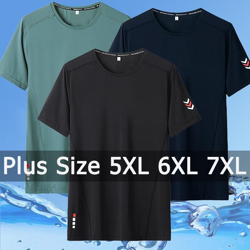 T-shirt Men Plus Size Tees 5XL 6XL 7XL 110-175kg Quick Dry Breathable Fitness Running Round Neck Short Sleeve Oversized Tops 티셔츠
