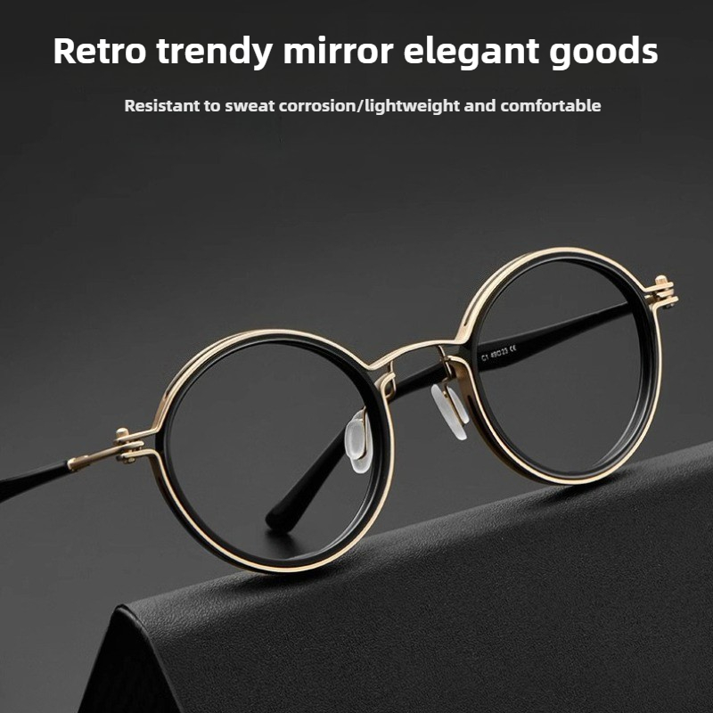 Bingkai Kacamata Bulat Klasik untuk Pria, Desain Pelek Penuh Retro dengan Konstruksi Ultra Ringan, Aksesori Harian Hipster