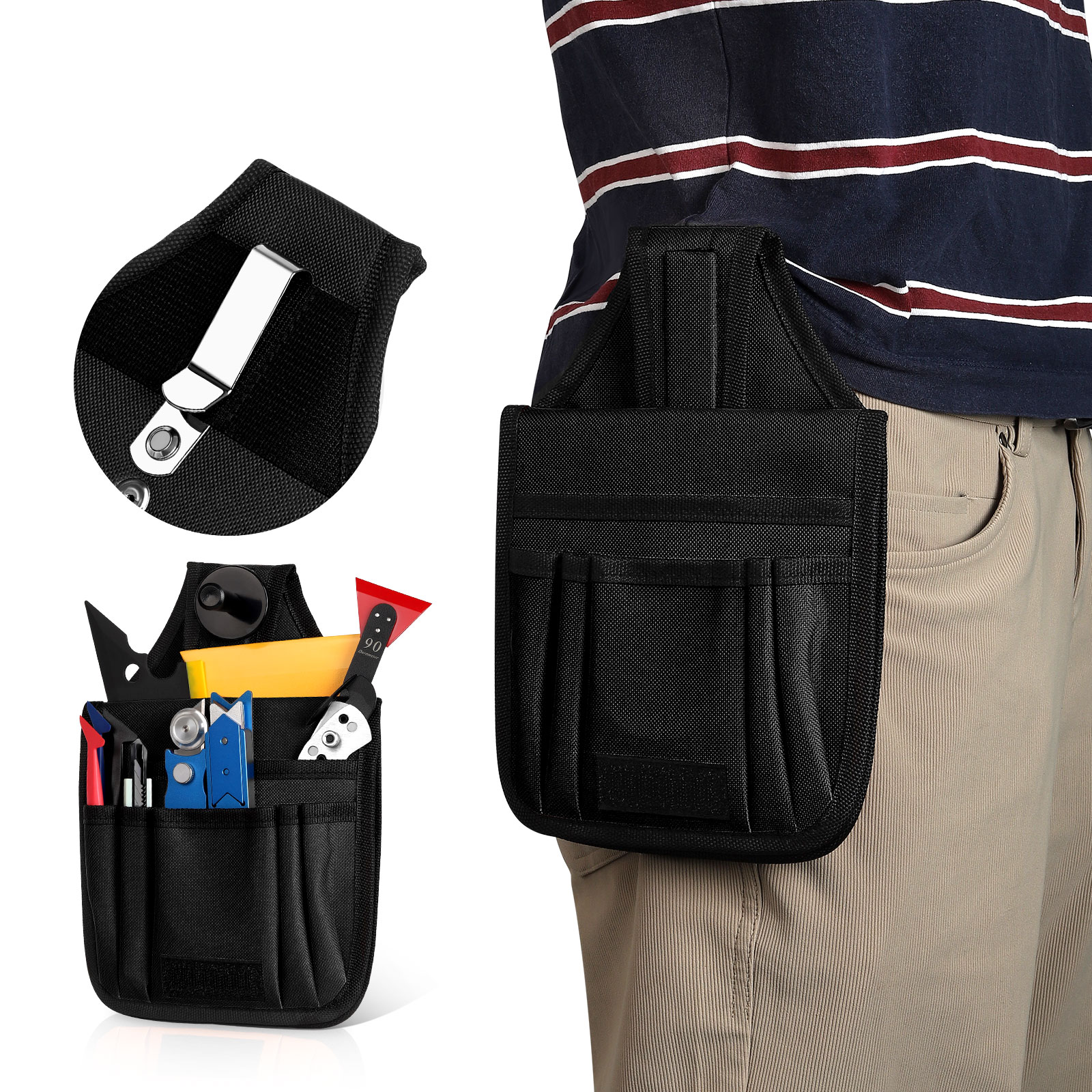 Sac à outils multifonctionnel en vinyle pour voiture, sac de rangement d'outils, sac de taille en tissu Oxford épais, imperméable et résistant à l'usure