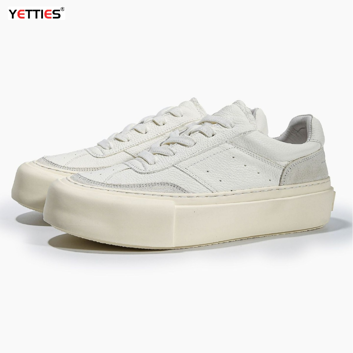 YETTIES Witte herenschoenen Echt leer Herenschoenen Dikke zolen Vrijetijdsschoenen Lage mode Veterschoenen