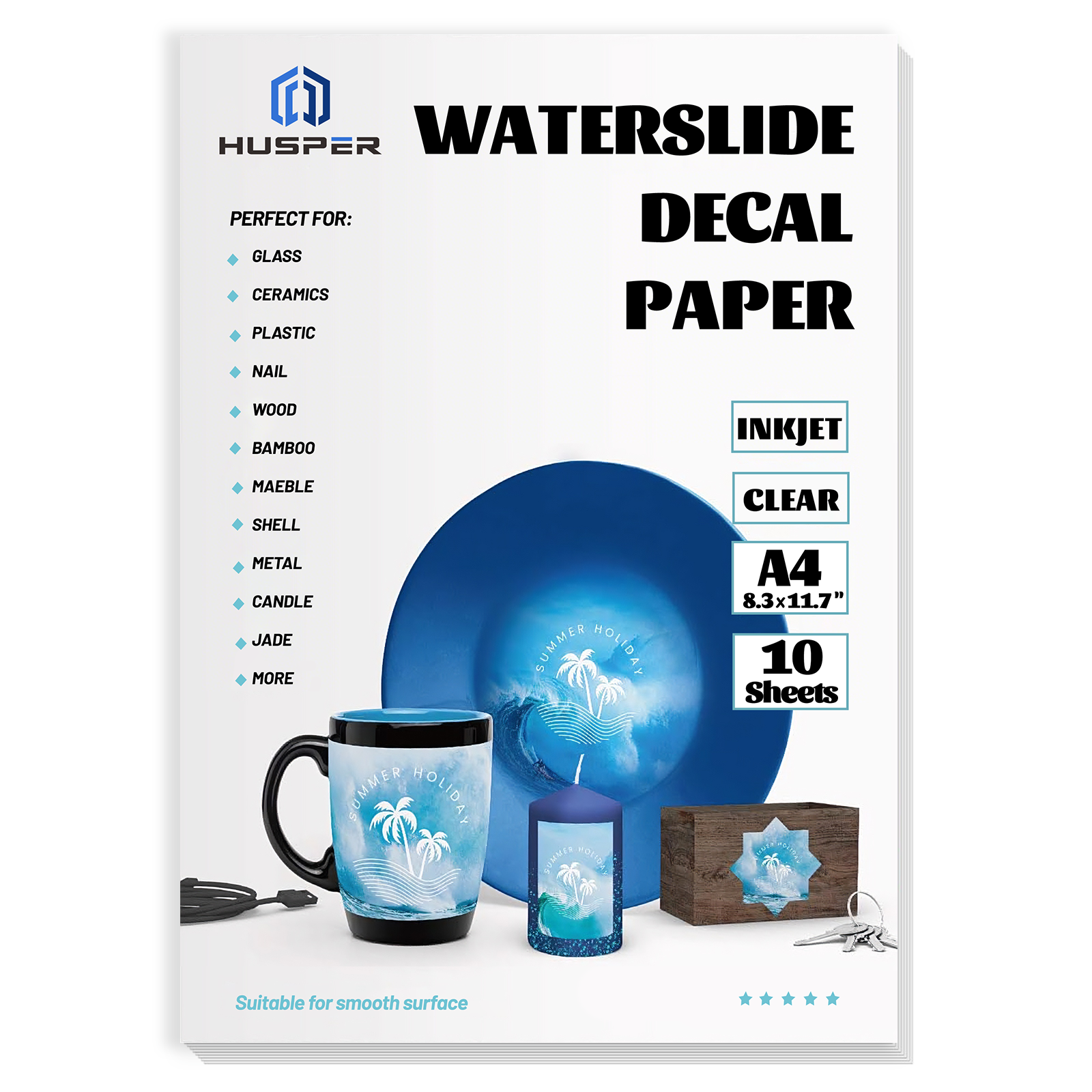 10 hojas DIY A4 papel de transferencia de calcomanías de tobogán de agua de inyección de tinta 8,3x11,7 pulgadas papel de transferencia de agua transparente para impresora de inyección de tinta