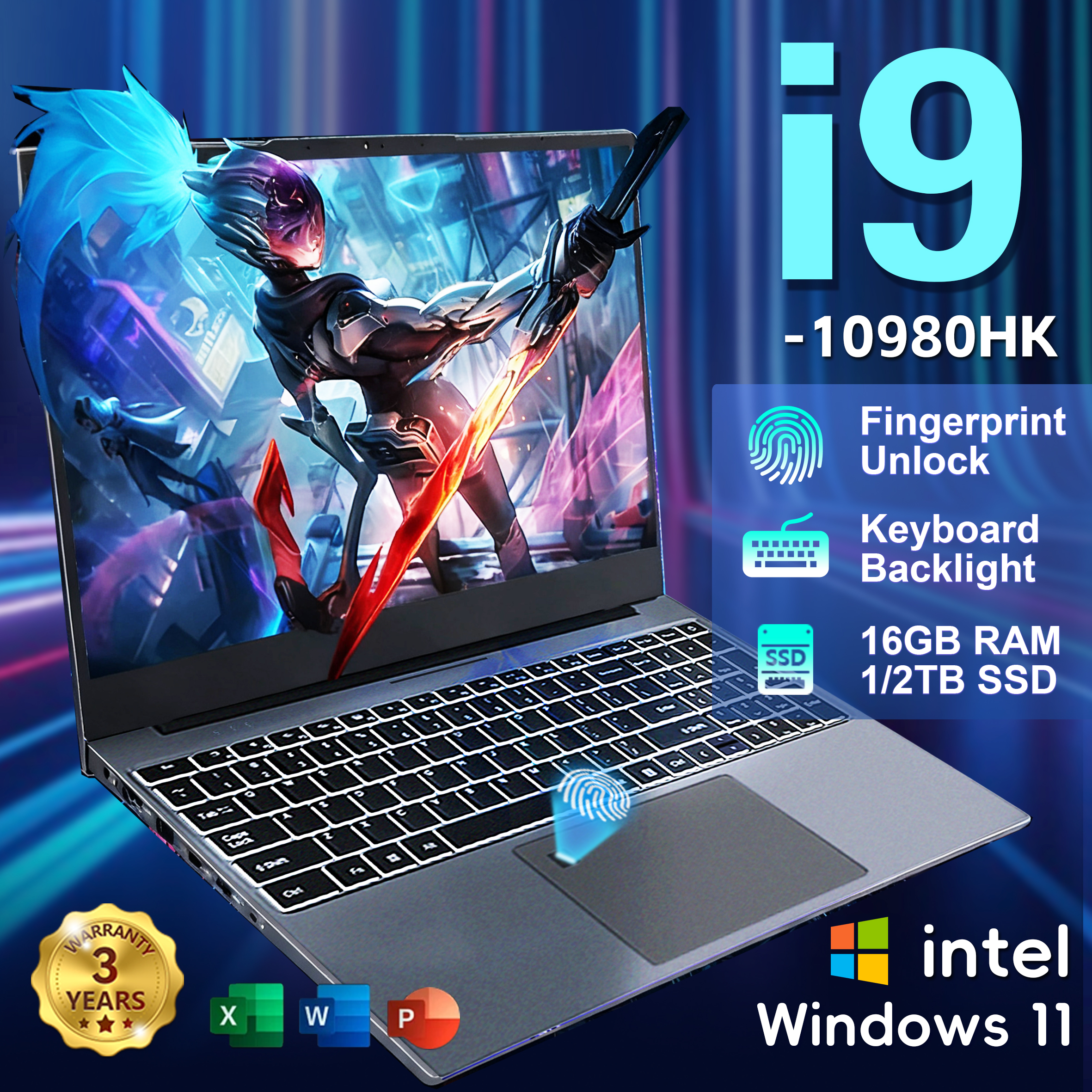 Novo Computador Portátil Windows 11 Pro de 15.6 polegadas com Intel Core i9 10980HK, 16GB de RAM, SSD de 1TB, Desbloqueio por Impressão Digital e Teclado Retroiluminado.