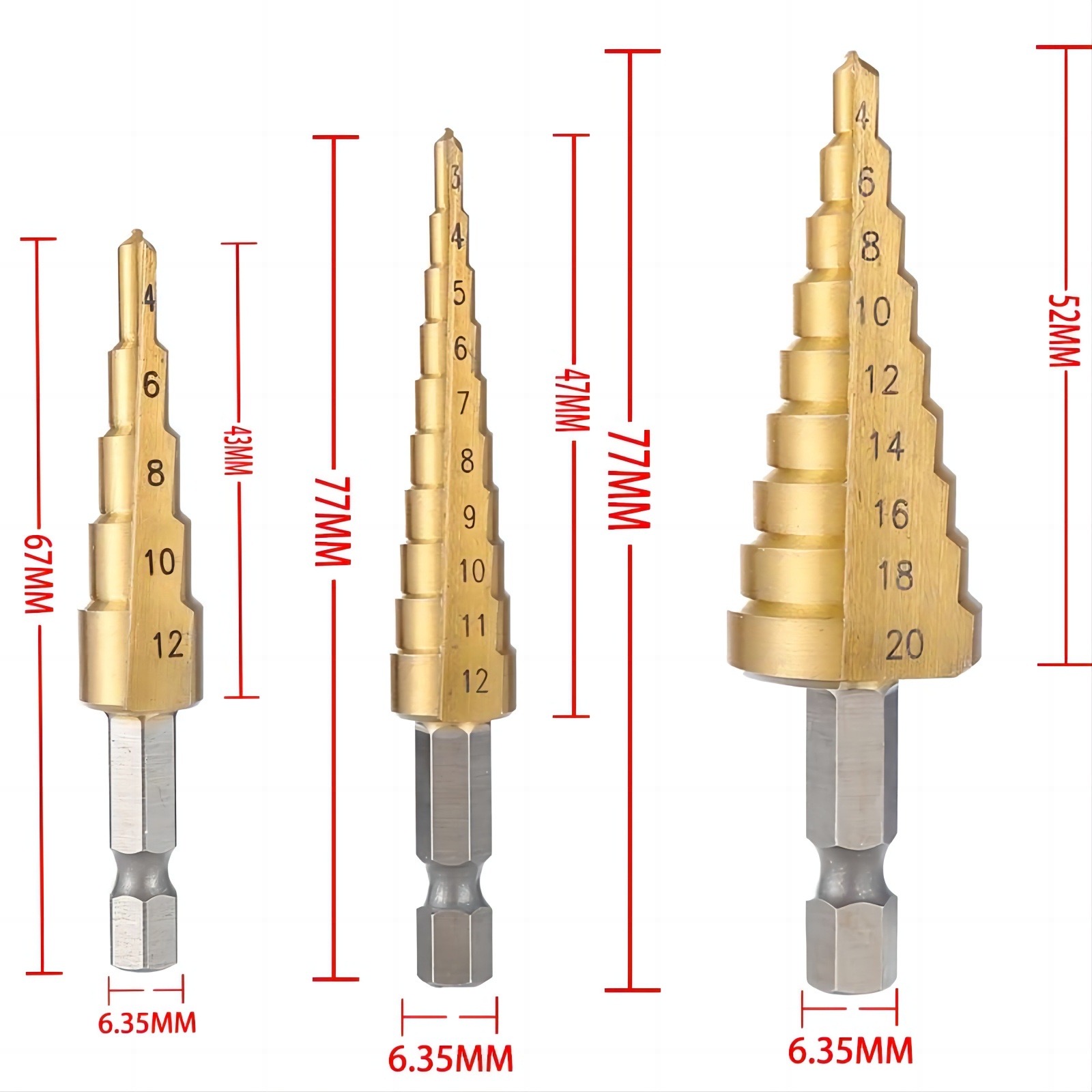 3Pcs Straight Groove Step Drill Bit 3-12mm 4-12mm 4-20mm 4-32mm Wood Metal Hole Driller Tool Set