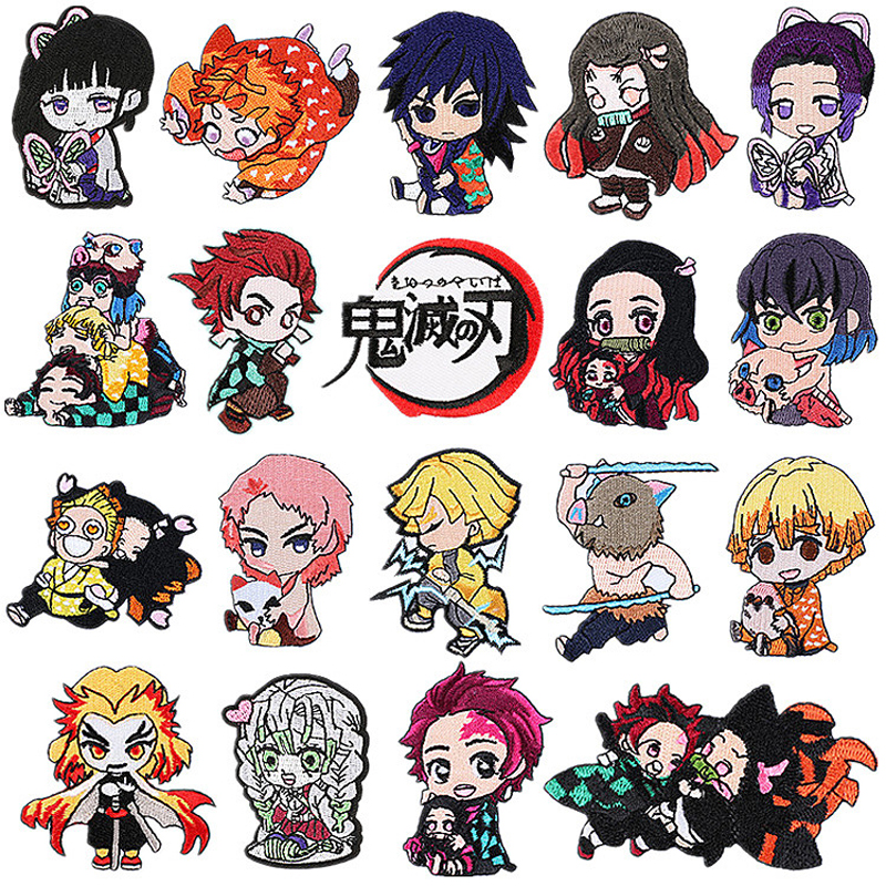 19 sztuk Anime Demon Slayer haftowana naszywka Kimetsu No Yaiba ostrze ducha na prezent Cosplay
