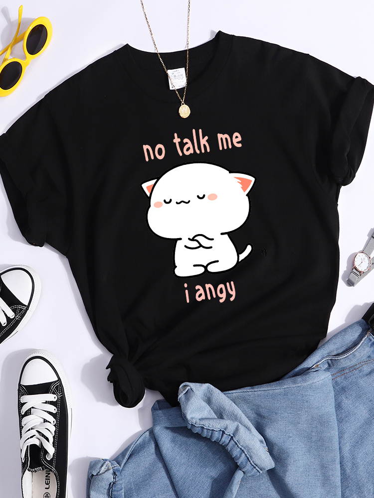 No Talk Me I Angy Arrogant Cat Kawaii T Shirt Womens Fashion Street Crop Top Hip Hop Cool Clothes Summer Casual Women T-Shirt