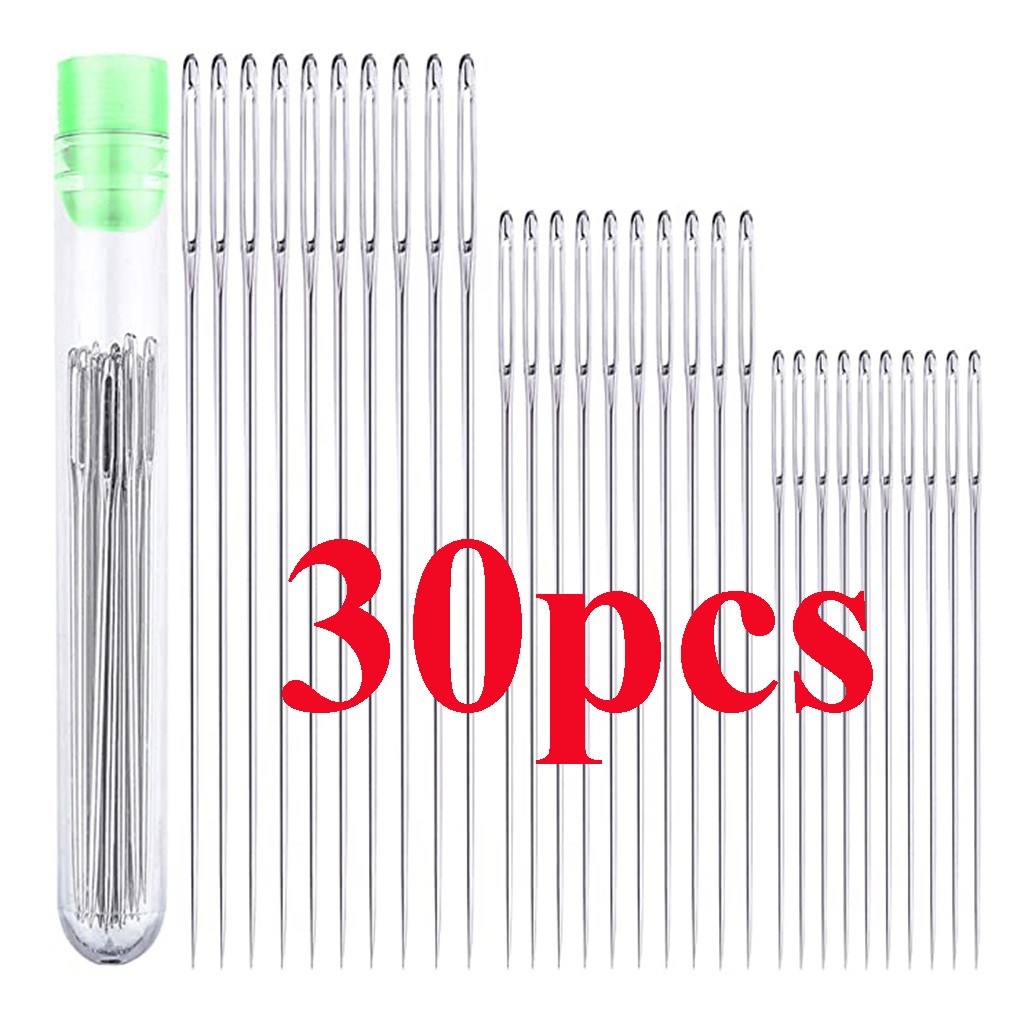 30 Uds. Agujas de coser de ojo grande de 5 tamaños, aguja de tejer de punto de cruz, hilo de bordar de cuero hecho a mano, accesorio de costura