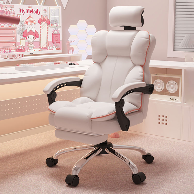 女の子のための回転椅子,白いバッククッション付きの高品質のゲーミング家具