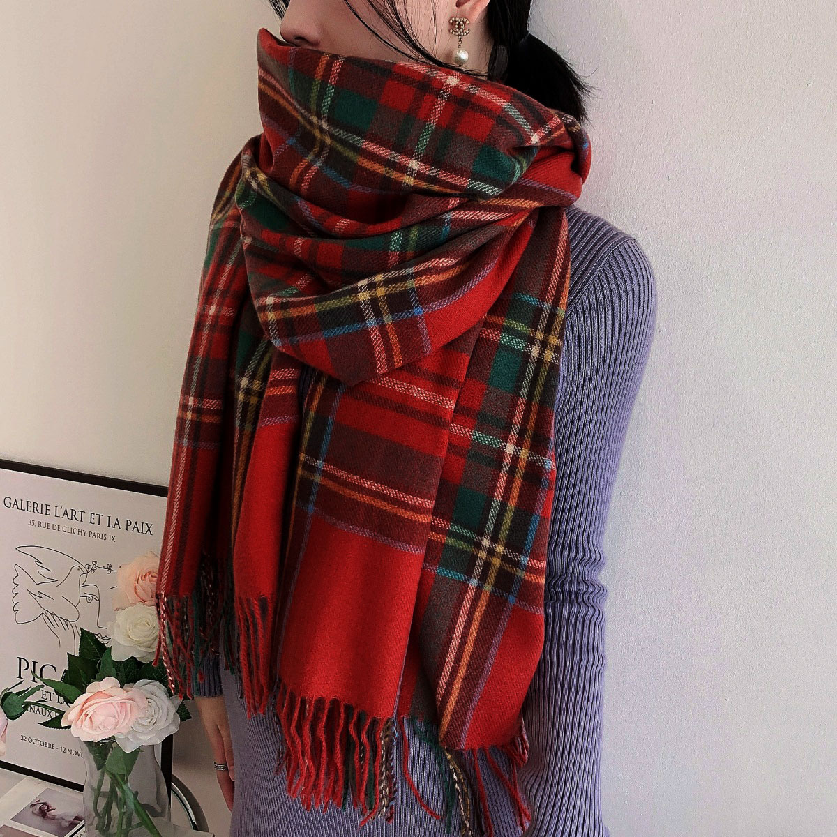 Women's Fashion Scottish Style Tartan Warm Scarf Plaid Soft Long Wrap Shawl Valentine's Day for Girlfrend Wife Mom