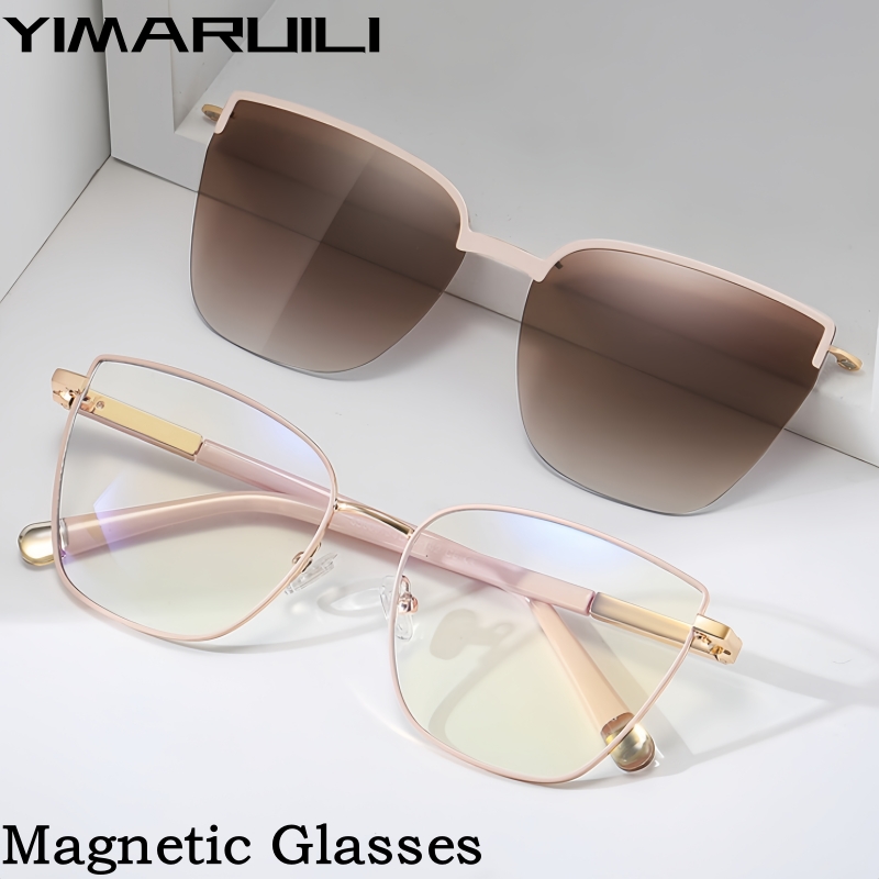 YIMARUILI Magnetische Clip-On-Katzenaugen-Damenbrille, UV-Schutz, blaues Licht blockierend, optisch verschreibungspflichtiger Brillenrahmen 85009