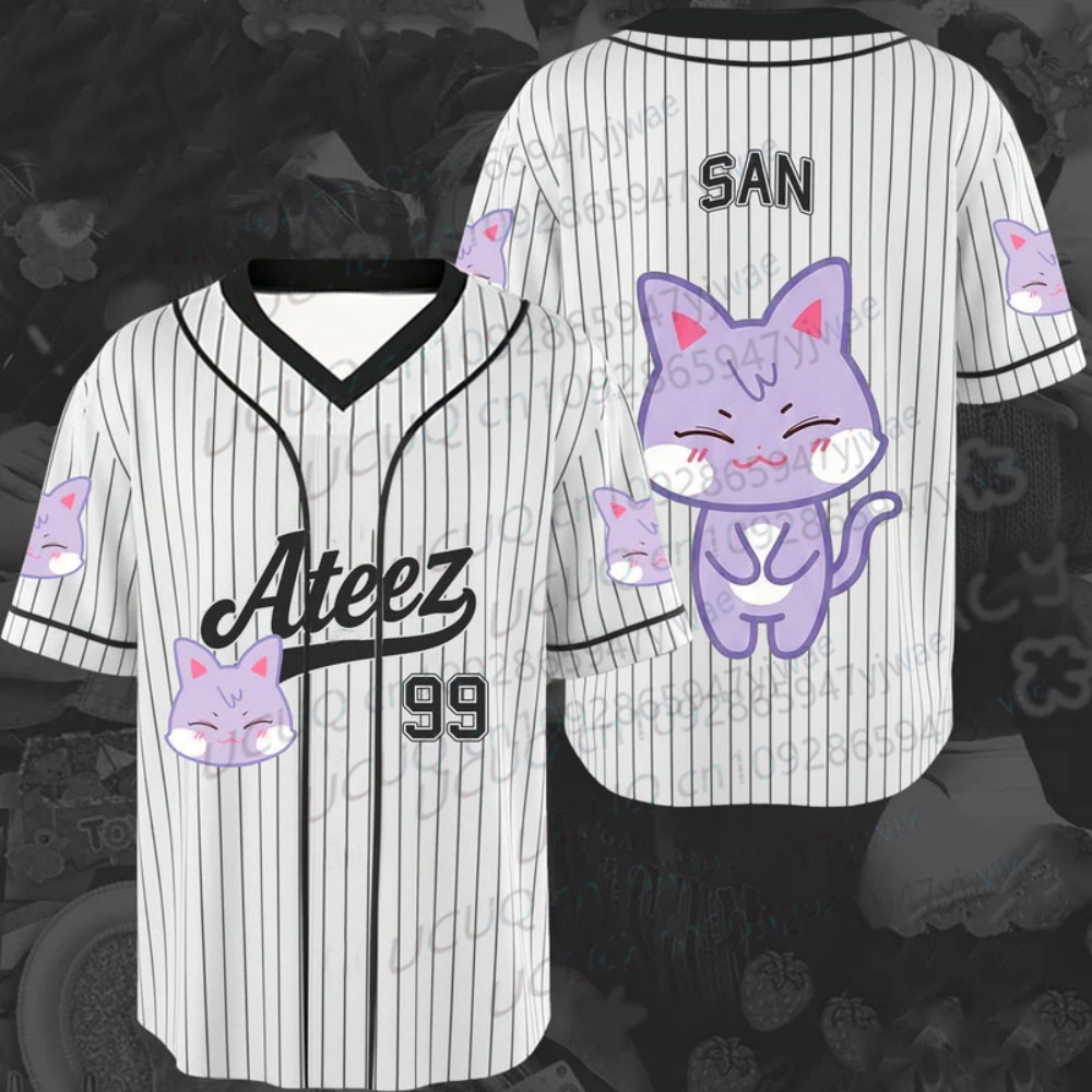 T-shirt da uomo con stampa 3D grafica personaggi Ateez Aniteez, scollo a V, per fan Kpop, collezione estate 2026
