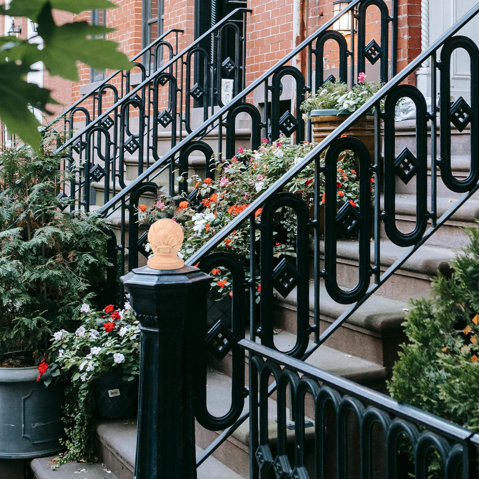 Elegant Wooden Stair Finial with Detailed Carving European Inspired Solid Wood Post Topper for Balustrades and Fence Columns