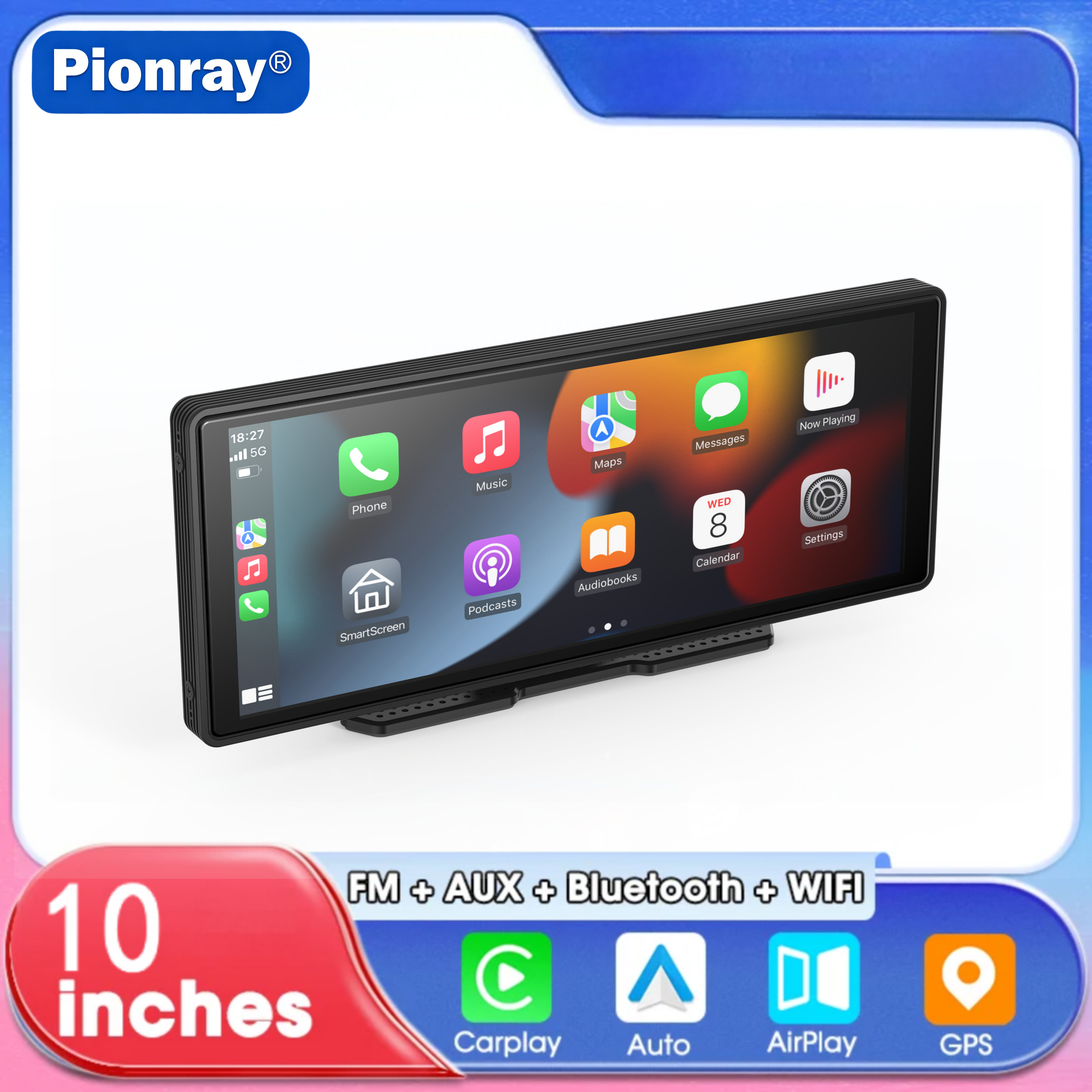 10,26-Zoll-Auto-Spiegelradio-Multimedia-Videoplayer Universeller Kabelloser Carplay AndroidAuto Bildschirm mit Bluetooth AUX USB