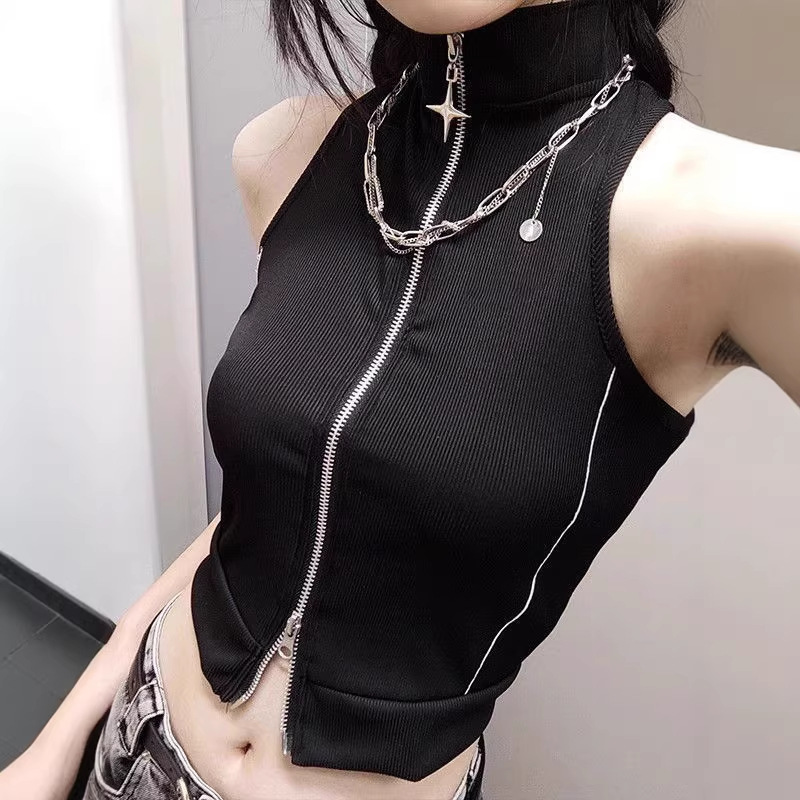 Gotische stijl stiksels High Street Style Hot Girl spaghettibandjes mouwloos vest vest afslankende slim fit top voor dames INS