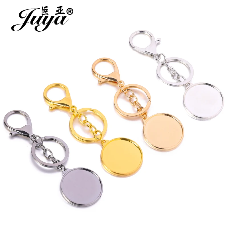 5pcs/lot Double Sided Keychain Settings 30mm Cabochon Base Tray For DIY Handmade Jewelry Making Carfts Accessories
