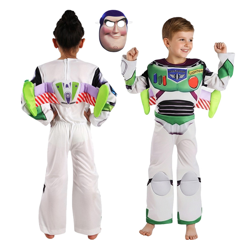 Disfraz de Halloween para Niños, 3 Piezas, Mono de Buzz con Máscara y Alas, Disfraz de Vaquero Woody, para Actuaciones, Fiestas de Cumpleaños y Juegos de Rol