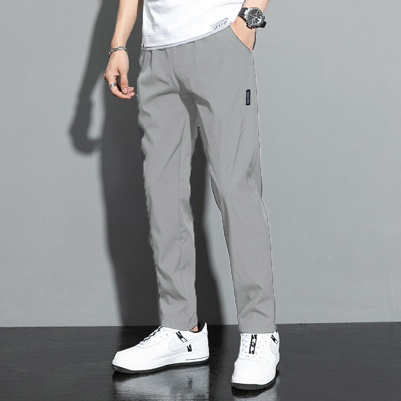 Pantaloni da uomo in seta ghiaccio 2026, nuovi, estivi, neri e grigi, sottili, casual eleganti, da esterno, elasticizzati, traspiranti, a gamba dritta, sportivi