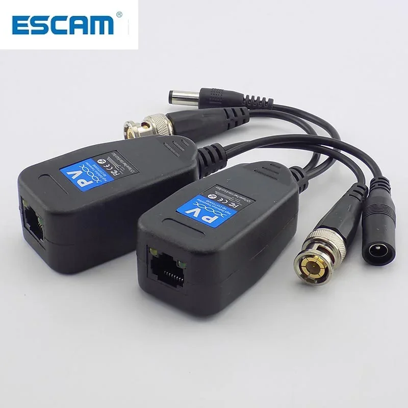ESCAM 1 пара (2 шт.) пассивные коаксиальные разъемы для приемопередатчика CCTV BNC Power Video Balun к разъему RJ45 BNC для видеокамеры видеонаблюдения