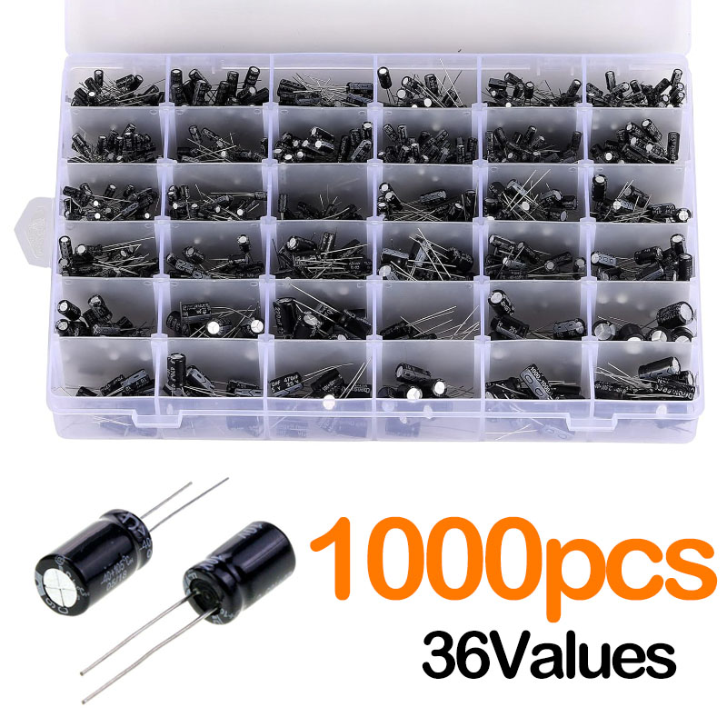 1000 stks 36 Soorten 0.1 uF-1000 uF Aluminium Condensatoren 16-50 V Elektrolytische Condensator Assortiment Box Kit