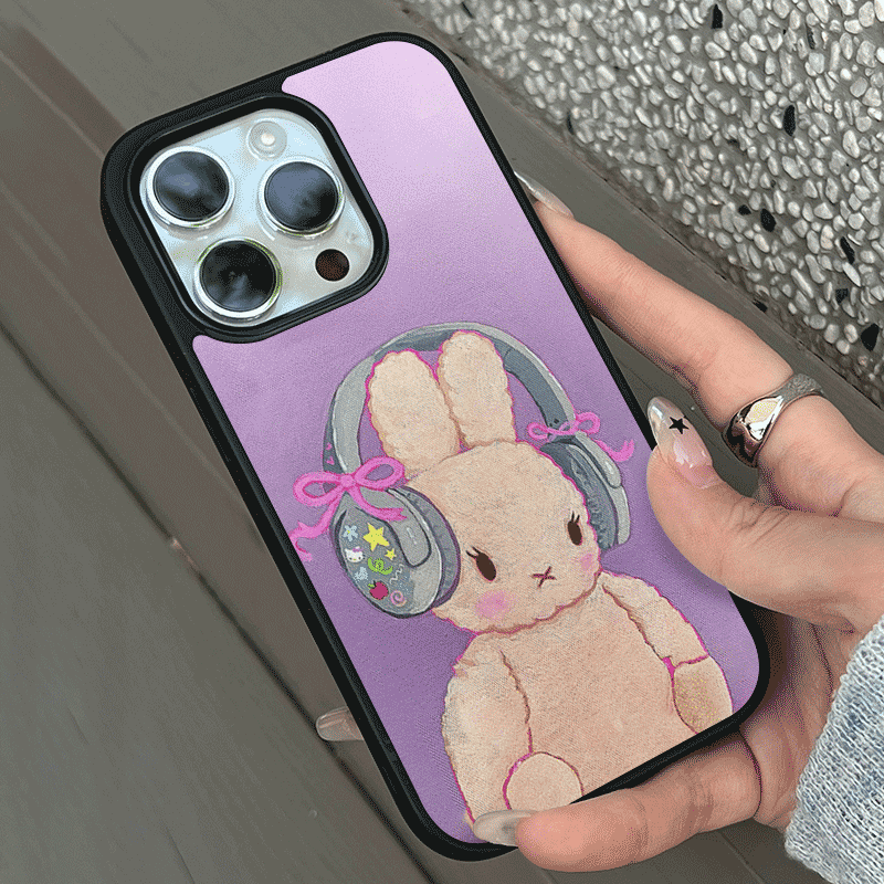 INS мультяшный фиолетовый защитный чехол с кроликом для наушников IPhone 15 14 13 Pro Max, задняя крышка для телефона 12 11 Pro Max XR X Capa