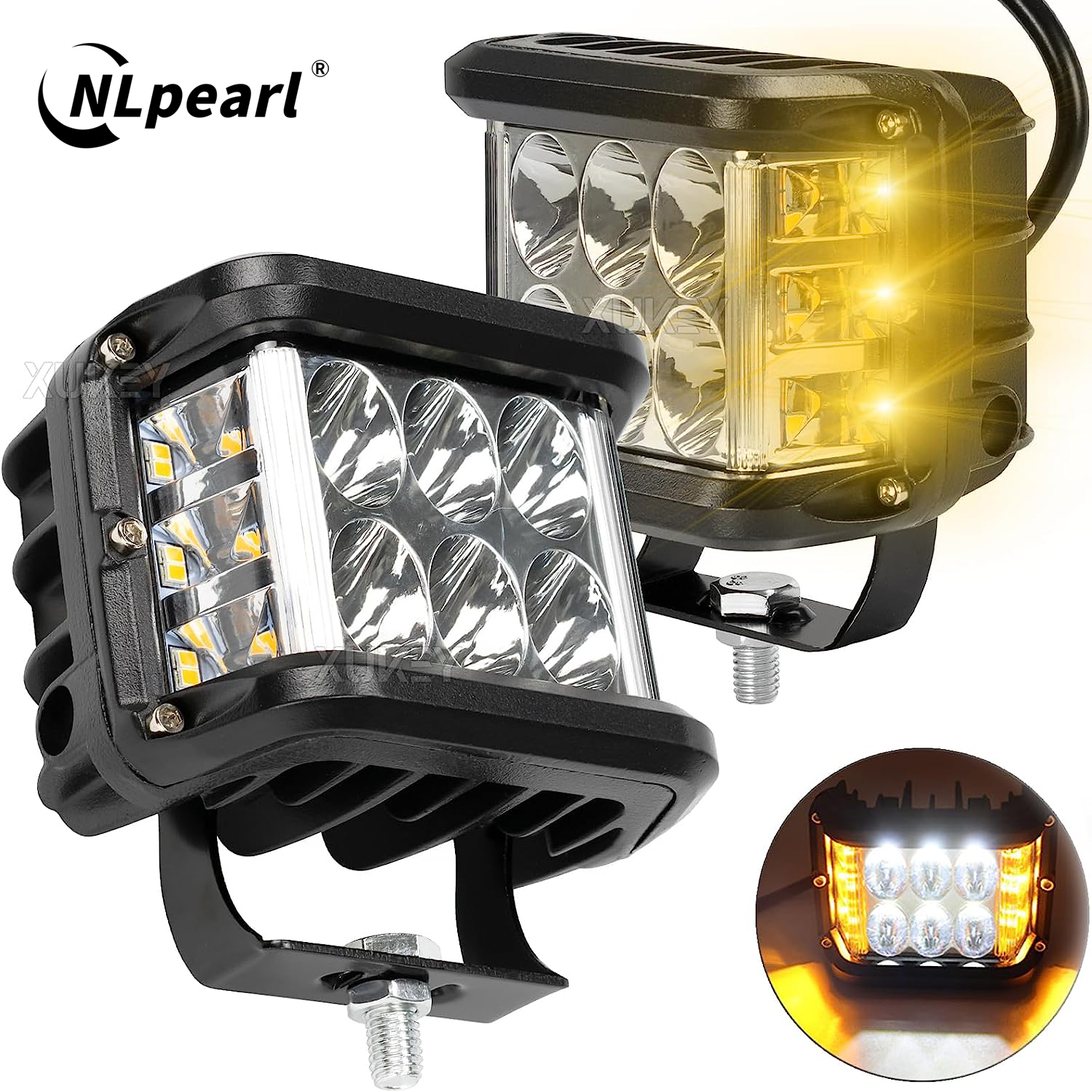 NLpearl 4 "ไฟ LED ทํางาน Dual Side นักกีฬา Pod White & Amber Strobe โคมไฟ Off Road กระพริบสําหรับรถบรรทุกรถกระบะเรือ Suv