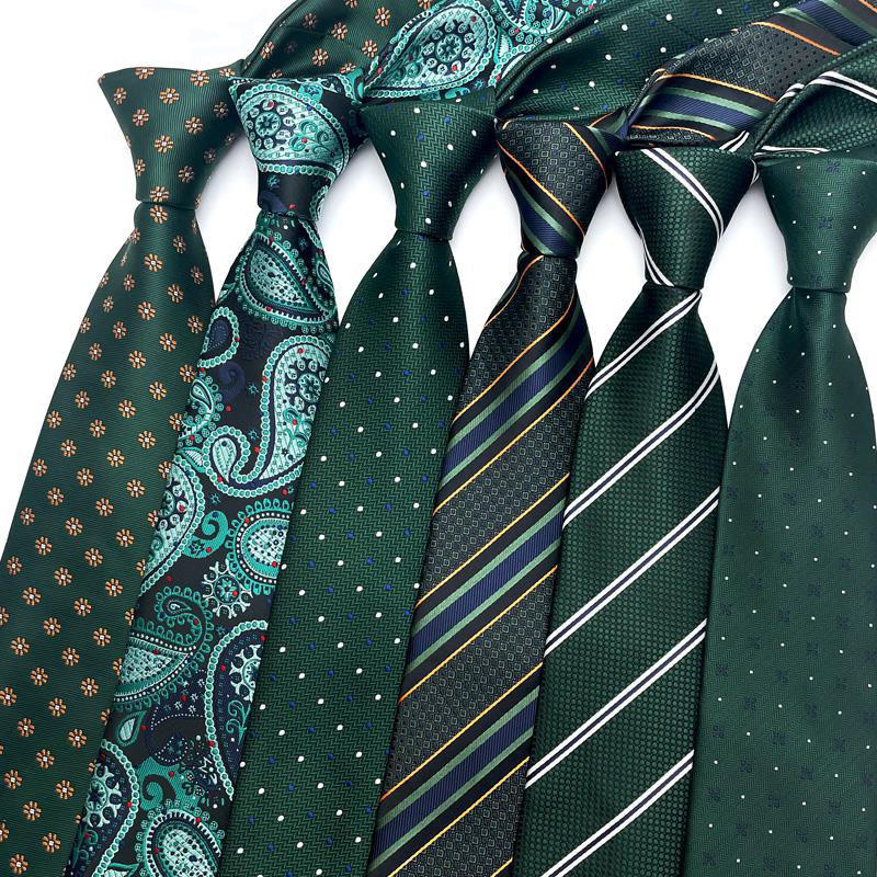 Moda 8cm gravata masculina bolinhas listras paisley gravatas para homem jacquard tecido ascot cor verde acessórios de festa de negócios