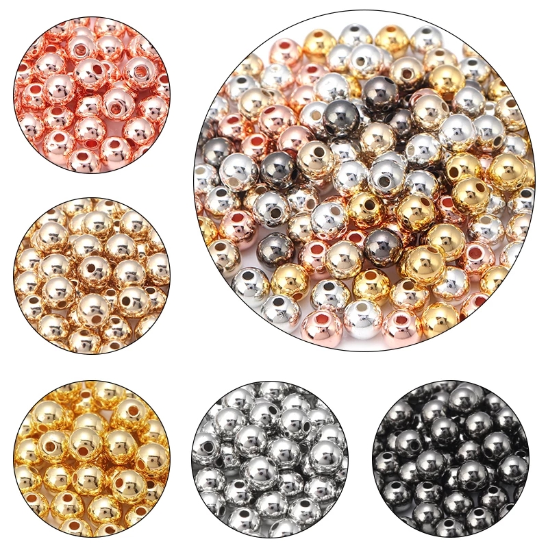 3, 4, 6, 7, 8, 10, 12 mm, 50–500 Stück, goldfarben, CCB-Kugelperlen, runde lose Perlen für die Herstellung von DIY-Armbändern, Halsketten, Hochzeitsschmuck