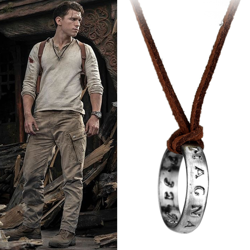 Ожерелье с изображением киноигры Uncharted 4, кольцо для косплея Nathan Drake, кожаный код, древний винтажный кулон, ювелирное изделие, реквизит