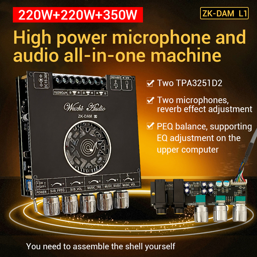 2.1 Kanaals Bluetooth 5.0 Subwoofer DC15-36V Versterker Board 220WX2 + 350W Power Audio Stereo Versterker Board Bass AMP AUX
