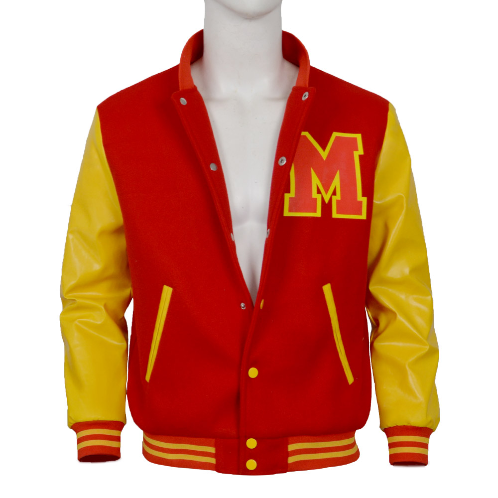 Michael Jackson Cosplay Varsity Jacket Red Yellow Colorblock Baseball Jacket Retro Bomber Coat For Stage Performance Daily Wear